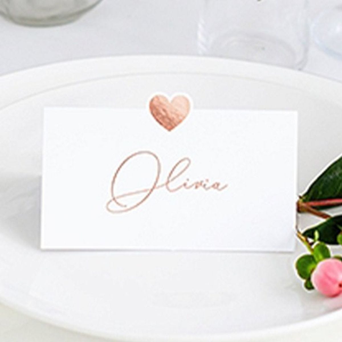 Rose Gold Heart Wedding Place Cards 10pk